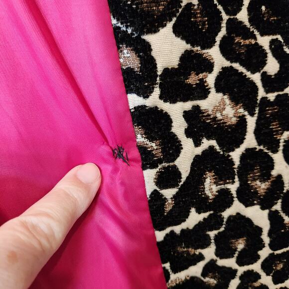 FOREVER 21 Black Cream Leopard Print Retro Carpet Bag Pea Coat Juniors Large L - Picture 8 of 11